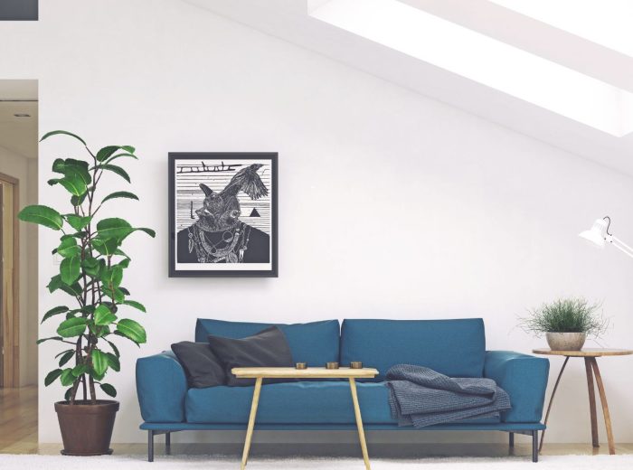 photo d'un intérieur design avec un canapé bleu et une table basse